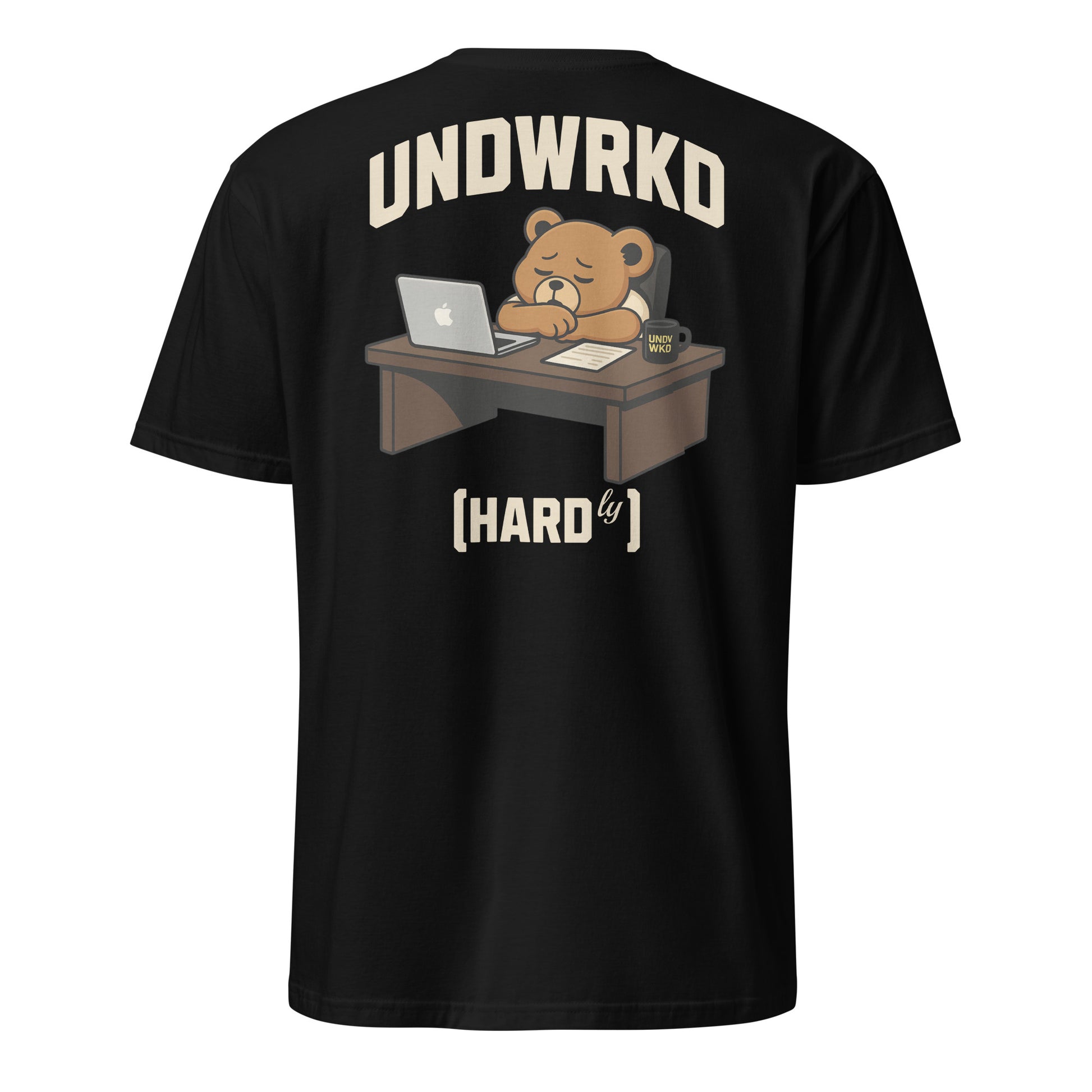 Black UNDWRKD Teddy Working Hardly Tee — minimal black streetwear t-shirt for creators